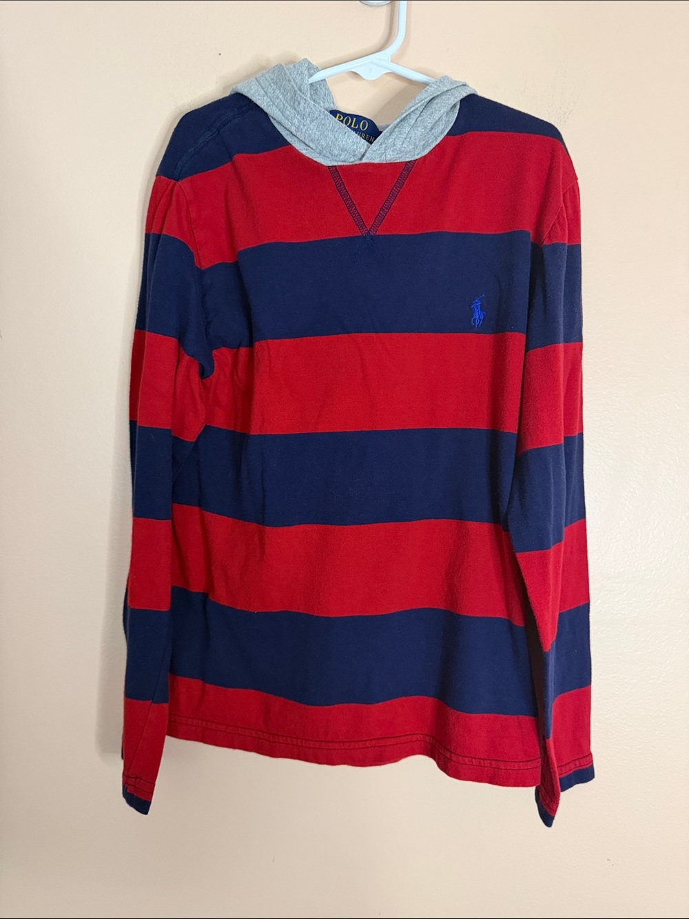 Polo by Ralph Lauren Red & Navy Striped Crewneck Hoodie Sweater